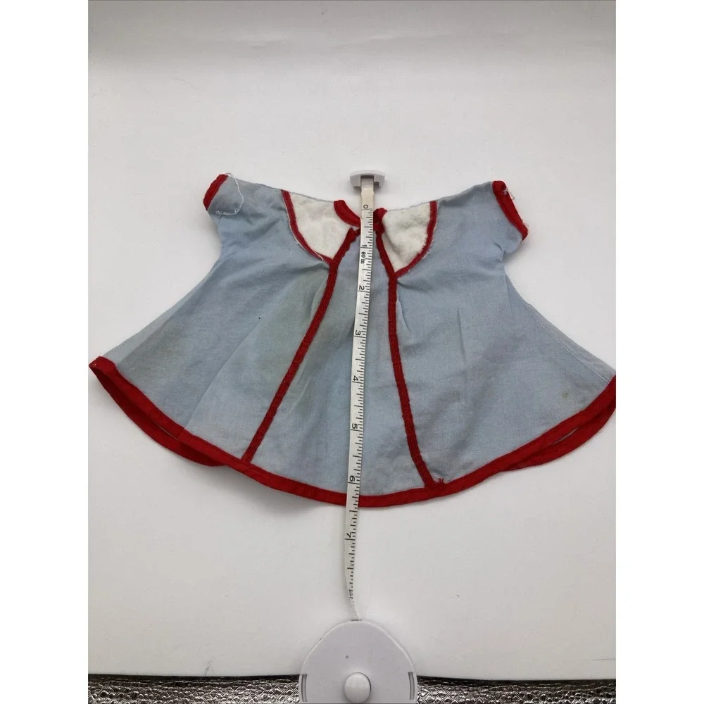 Vintage 1960's Doll Dress Blue Red White Cotton Snap Closure